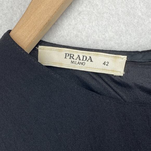 PRADA MILANO Dress 42 S Silk Blend Sheath Sleeveless Career Workwear Black - Picture 4 of 15